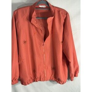 Kennth Too Coral Embroidered Front Zipper Jacket Coral Sz 3Xl